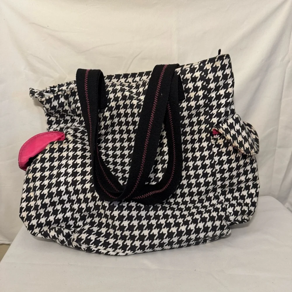 Aaronchang Medium Size Tote Bag Houndstooth With‎ Hot Pink Accents - Picture 2 of 11